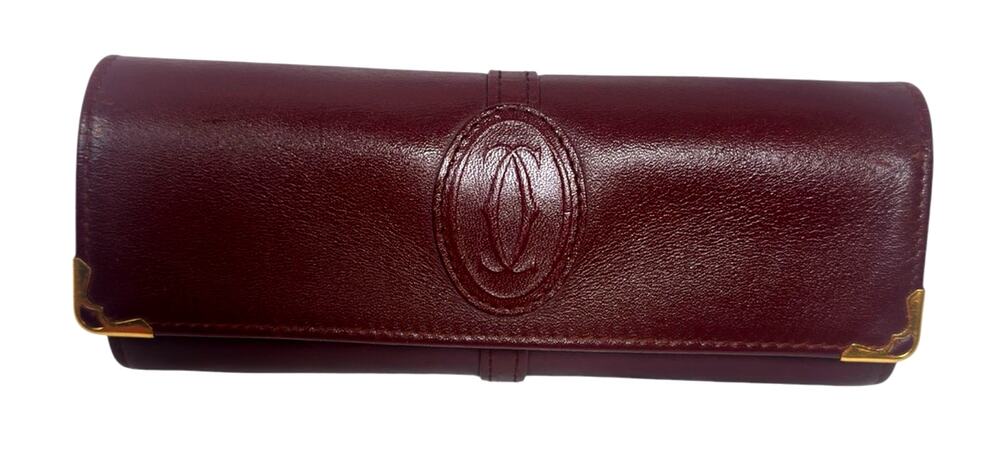 Authentic Cartier Paris Burgundy Leather Eyeglass Case Gold Trim Vintage